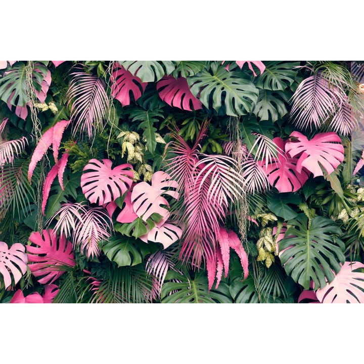 Öntapadó PVC tapéta - Pink and Green Leaves, 100 x 150 cm