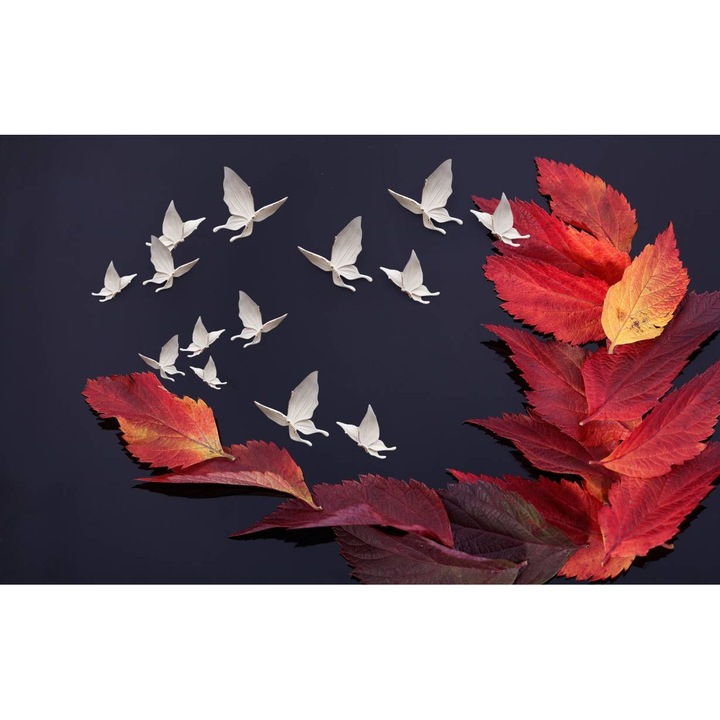 PVC öntapadó tapéta - Rusty Leaves and White Butterflies, 100 x 150 cm