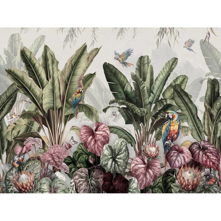 Öntapadó PVC tapéta - Papagájok a trópusi erdőben, 100 x 150 cm