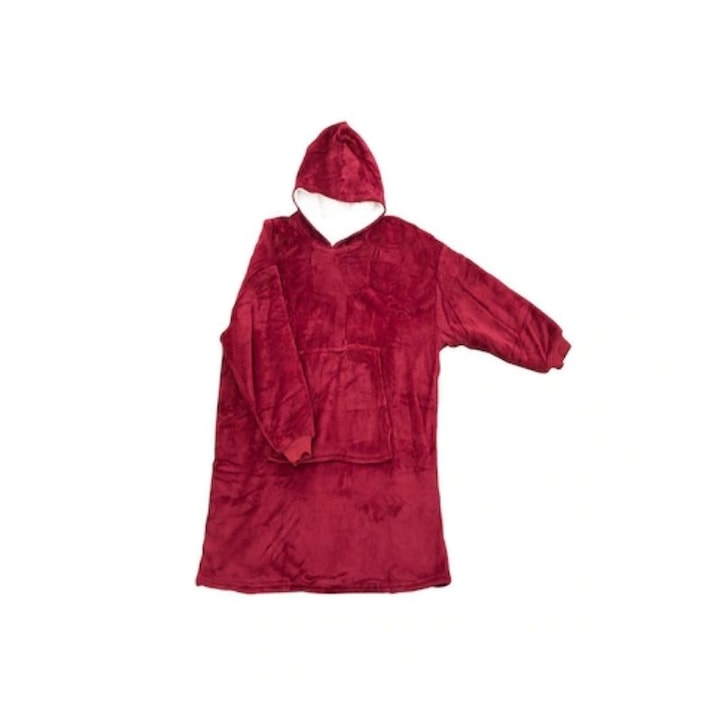 Одеяло с ръкави, Mindblower, тип Hoodie, ултра леко и топло, с качулка и джоб тип кенгуру, еластичен маншет, Flannel & Polar, 100 см, червено