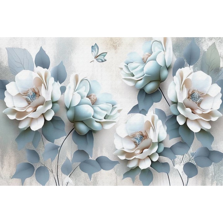 Öntapadó PVC tapéta - White and Blue Roses, 100 x 150 cm