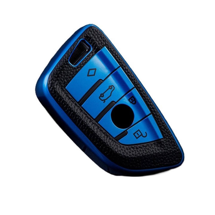Husa Cheie Smartkey, Compatibila cu BMW Seria G, Tpu, Aspect Piele, Albastru