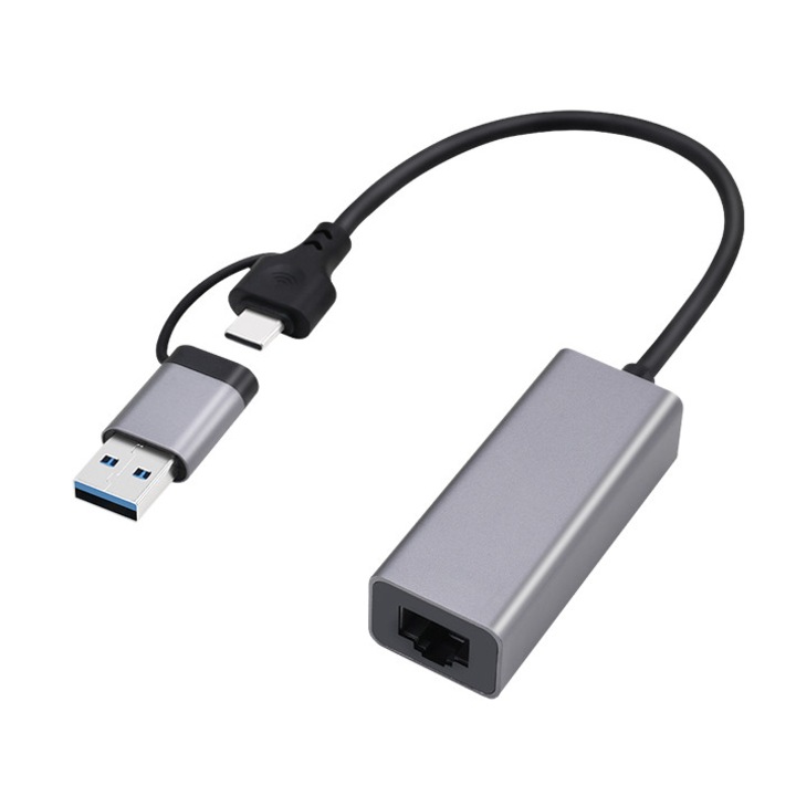 Adaptor de retea, Gembird, USB 3.1 Gigabit, USB-A/USB-C, Argintiu