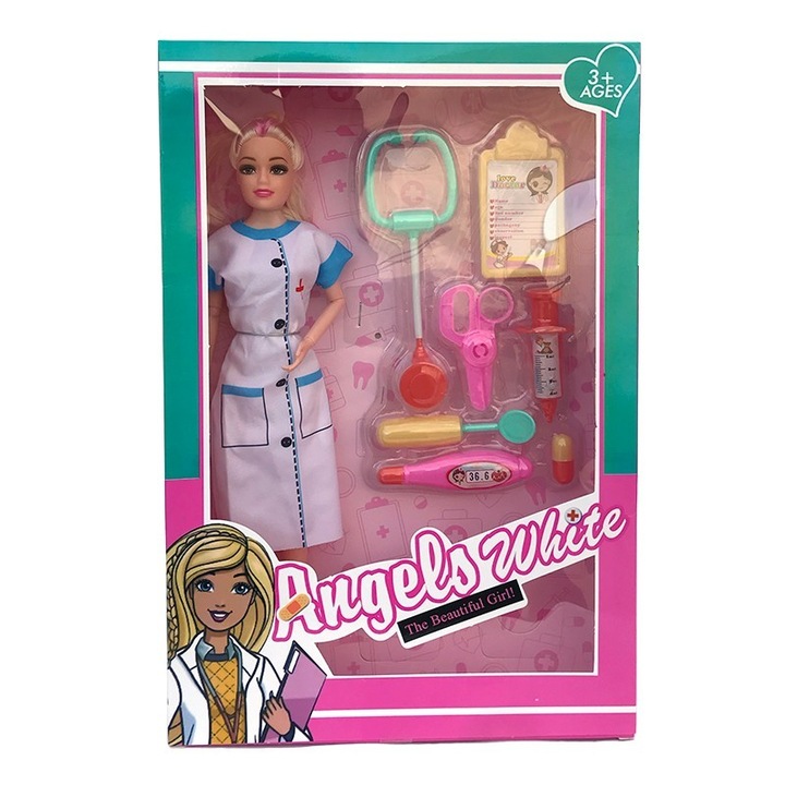 Doktor baba szett műanyag kiegészítőkkel, 22x33cm, Multicolor, M2