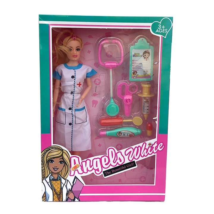 Doctorita baba műanyag kiegészítőkkel, 22x33cm, Multicolor, M1