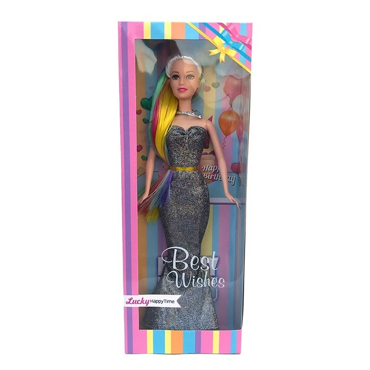 Műanyag hercegnő baba, 12x33cm, szürke