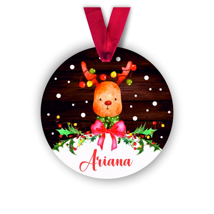 Glob din lemn personalizat cu numele Ariana, model ren, multicolor, 8 cm
