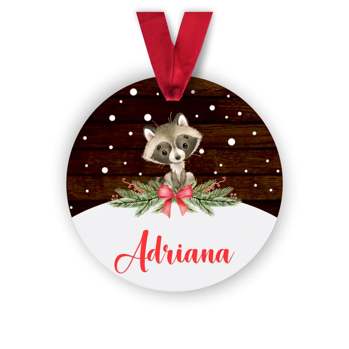 Glob din lemn personalizat cu numele Adriana, model raton, multicolor, 8 cm