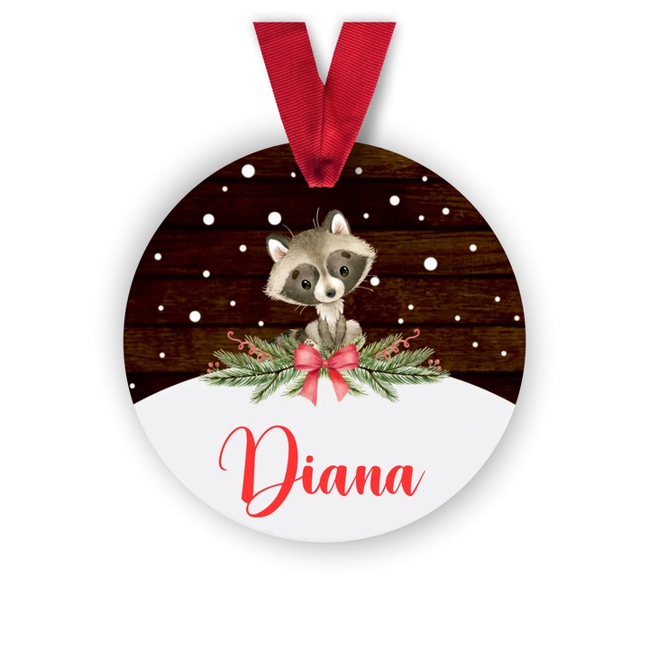 Glob din lemn personalizat cu numele Diana, model raton, multicolor, 8 cm