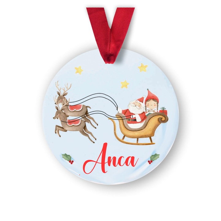 Glob din lemn personalizat cu numele Anca, model spiridus fetita, multicolor, 8 cm