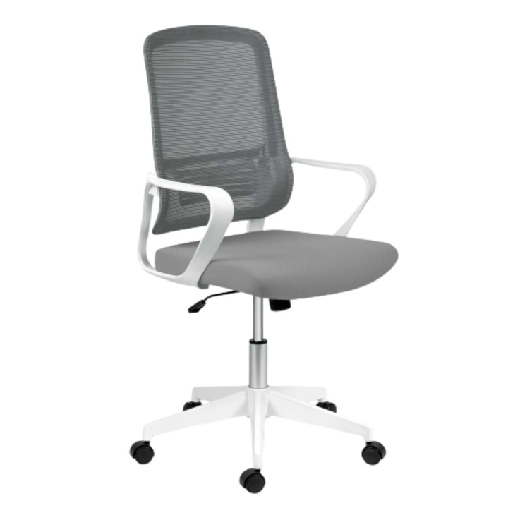 DacEnergy irodai szék, mikrohálós, állítható magasságú, műanyag forgatható talp, ringató funkció, gyönyörű design, szürke és fehér