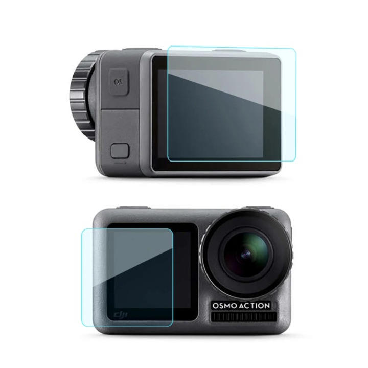 Set 3 x Folie protectie din Sticla pentru ecran si obiectiv compatibil cu DJI OSMO Action, H9 Glass