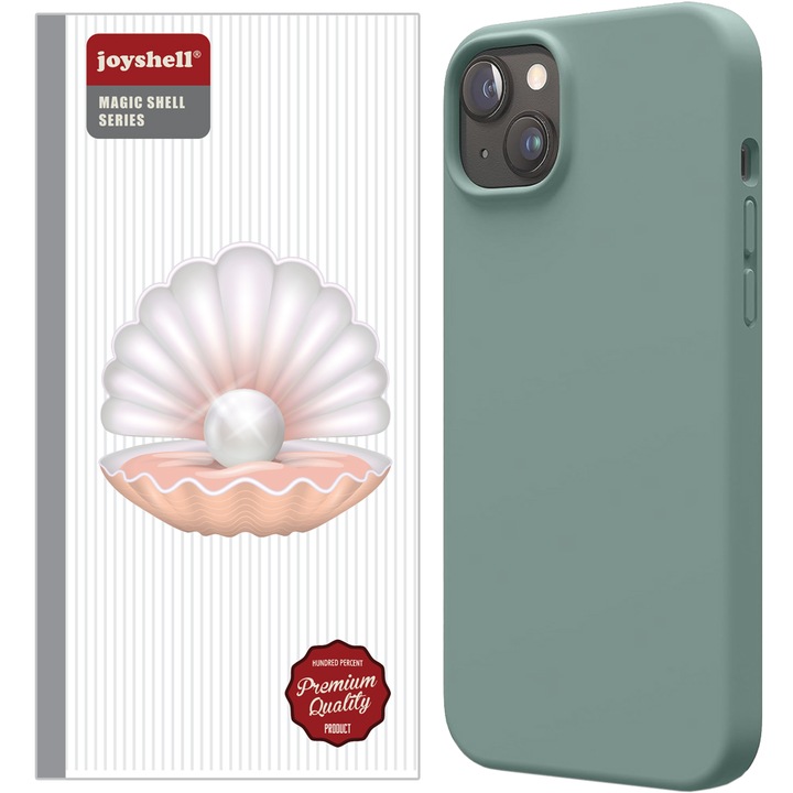Husa Joyshell pentru iPhone 15 Plus, SIlicon Catifelat Cu Interior Microfibra, Protectie la Camere, Verde petrol