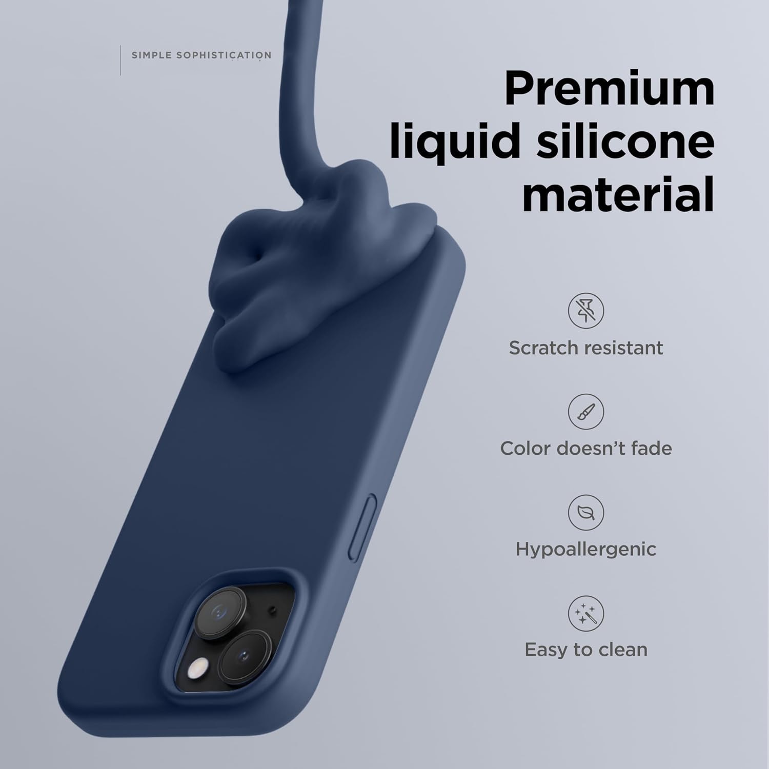 Husa Joyshell pentru iPhone 15 Plus, SIlicon Catifelat Cu Interior Microfibra, Protectie la Camere, Bleumarin
