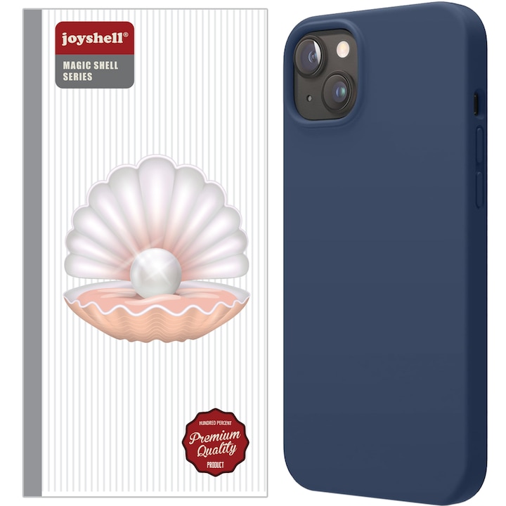 Husa Joyshell pentru iPhone 15, SIlicon Catifelat Cu Interior Microfibra, Protectie la Camere, Bleumarin
