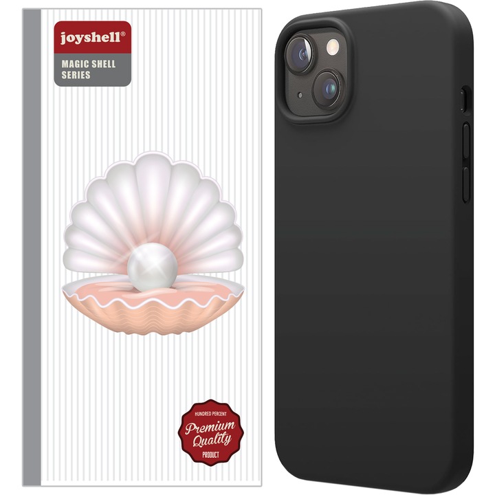 Husa Joyshell pentru iPhone 14 Plus, SIlicon Catifelat Cu Interior Microfibra, Protectie la Camere, Negru