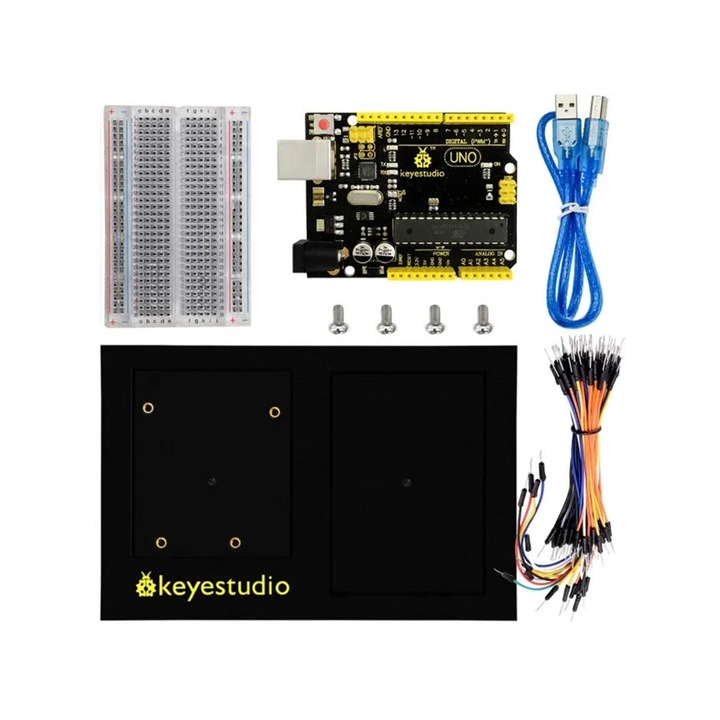 Комплект платки за разработка ATmega328P-PU Uno V4.0, макетна платка, метална монтажна плоча, кабелен джъмпер, USB кабел, съвместим с Arduino