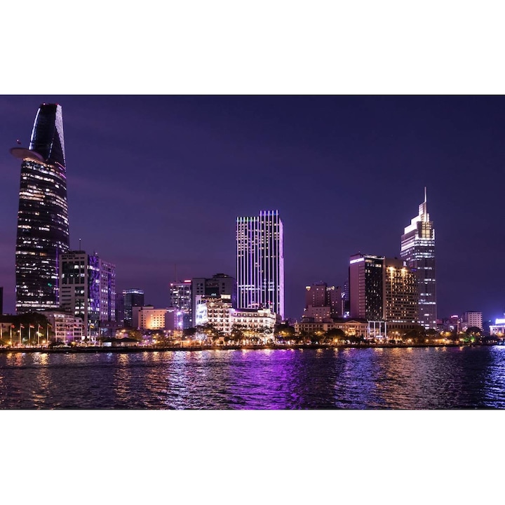 Fototapet autoadeziv PVC - Oras Modern Pe Timp De Noapte, 180 x 240 cm