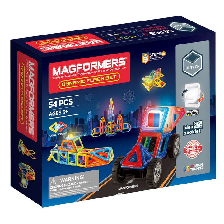 Magformers Dynamic Flash világító mágneses építőkészlet, 54 db, 3+ év, STEM, többszínű