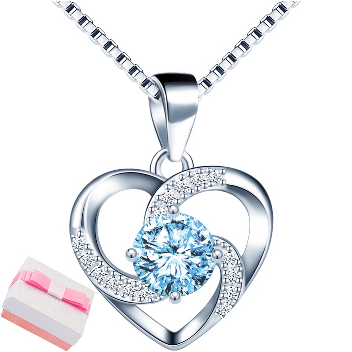 Сребърно колие сърце, 925 сребро с родиево покритие, Mennica Bydgoska