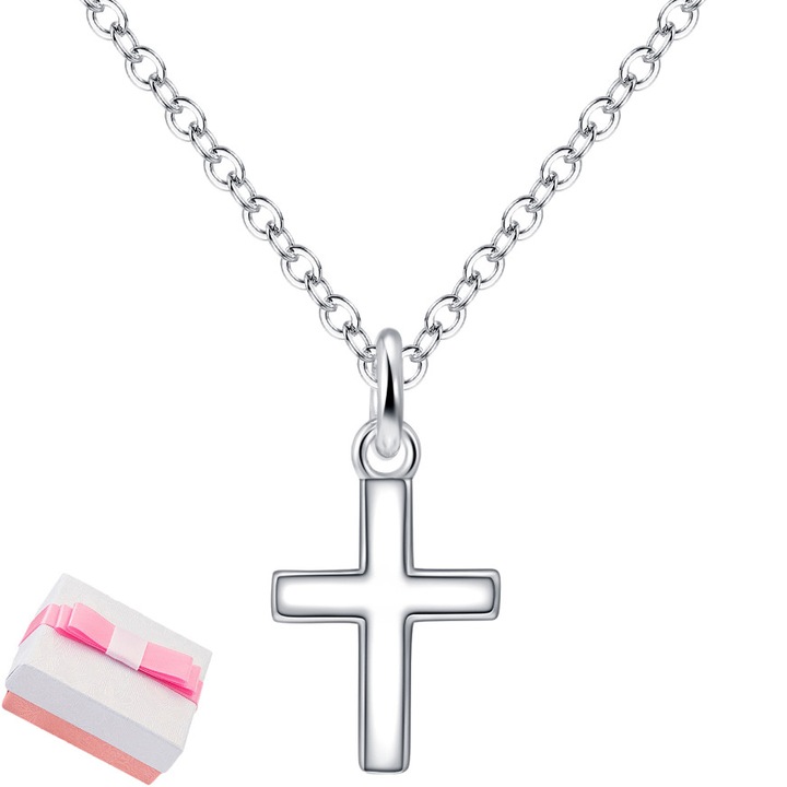 Lant argint 925, colier cruce, pandantiv cruce, pentru femei, pentru botez, pentru fetita, pentru baiat, religios, bijuterie argint, Mennica Bydgoska