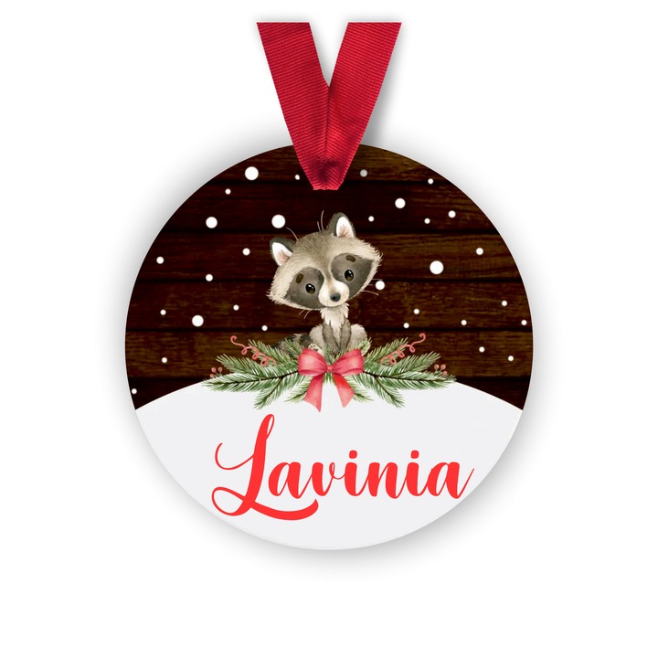 Glob din lemn personalizat cu numele Lavinia, model raton, multicolor, 8 cm