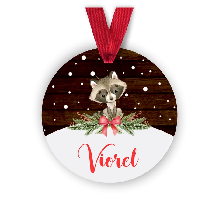 Glob din lemn personalizat cu numele Viorel, model raton, multicolor, 8 cm