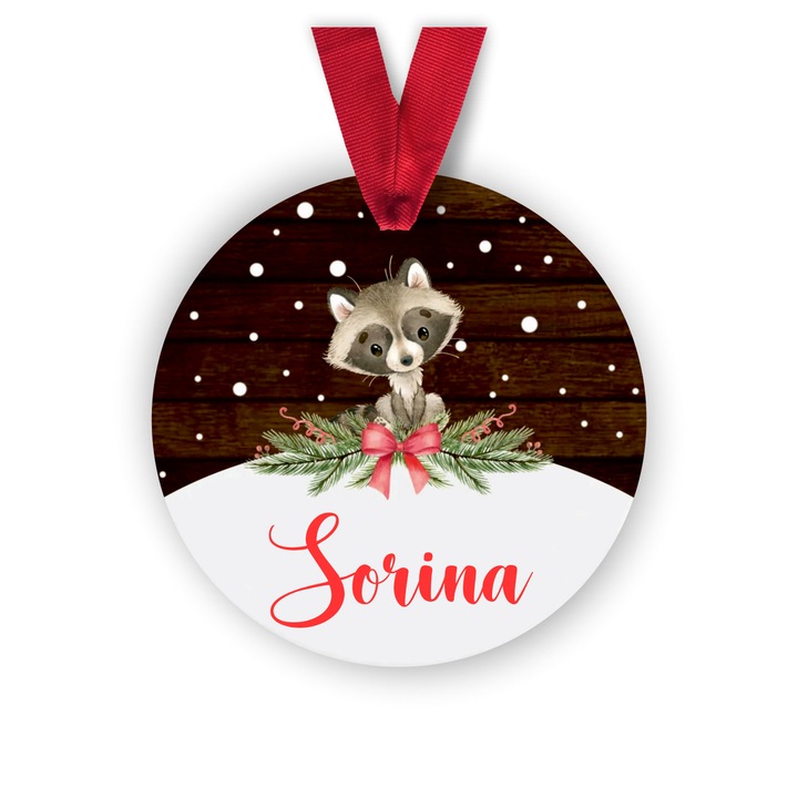 Glob din lemn personalizat cu numele Sorina, model raton, multicolor, 8 cm