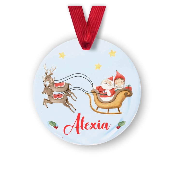 Glob din lemn personalizat cu numele Alexia, model spiridus fetita, multicolor, 8 cm