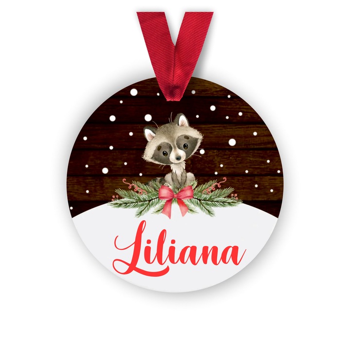 Glob din lemn personalizat cu numele Liliana, model raton, multicolor, 8 cm