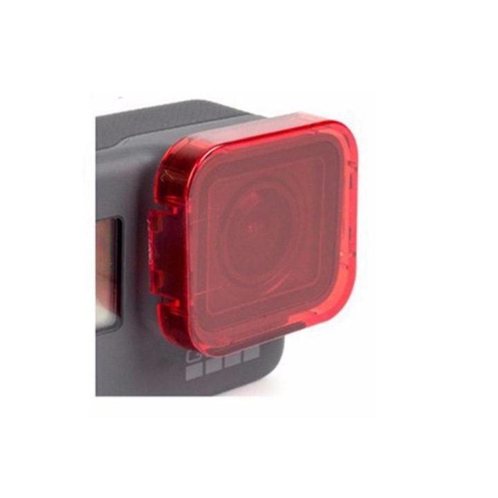 Подводен филтър, съвместим със спортна видеокамера Gopro Hero 5 Hero 6 Hero 7, червен