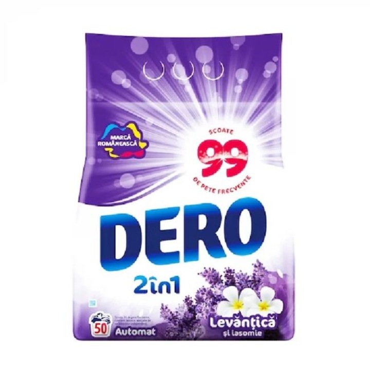 Detergent pudra automat Dero 2in1 Levantica si Iasomie, 5 kg, 50 spalari