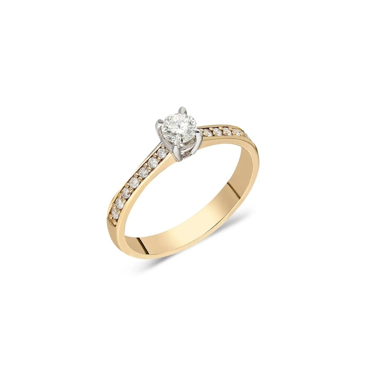 Годежен пръстен от жълто злато 14 карата с диаманти - 0.20CT, 0.15CT