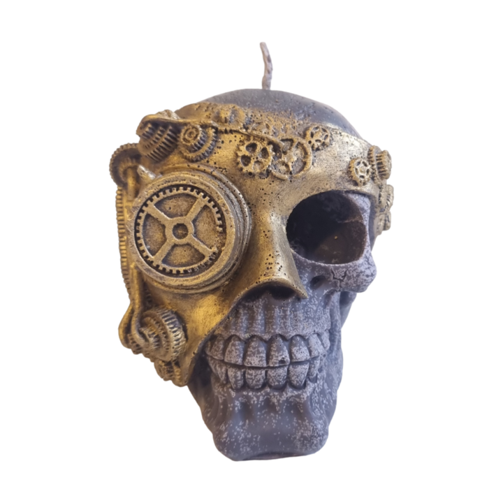 Lumanare Decorativa, Craniu Steampunk, Auriu metalizat, 750 g