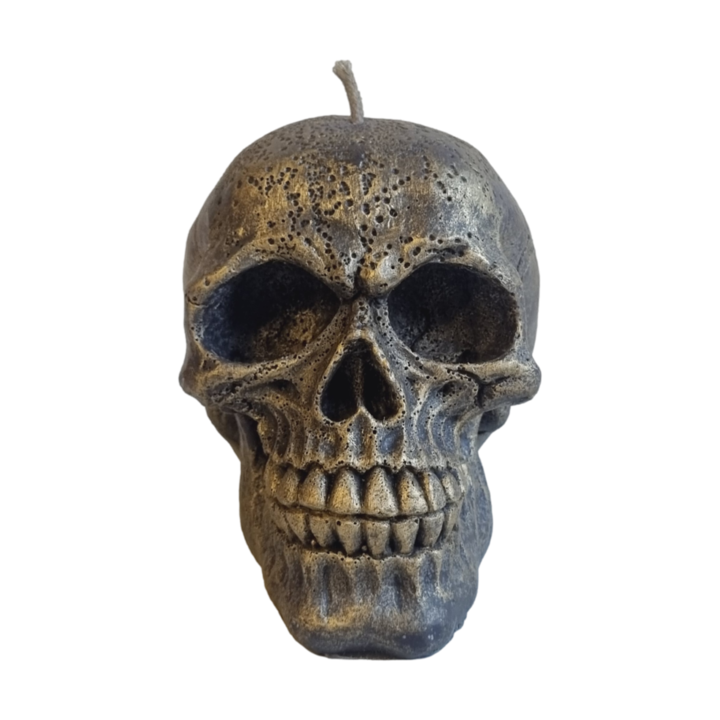 Lumanare Decorativa, Craniu Metalic, Auriu metalizat, 350 g