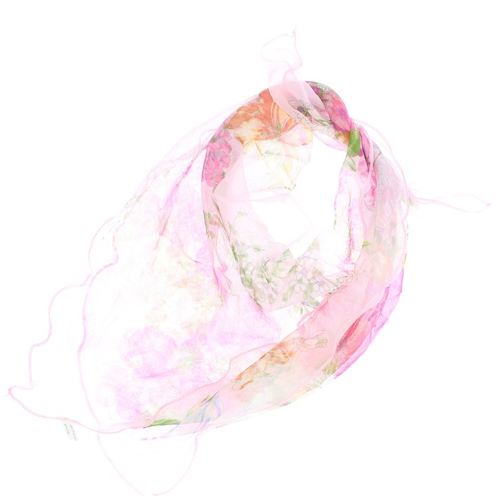 Esarfa de dama, Buticcochet, 60x60 cm, 40% matase 60% poliester, cu imprimeu floral, Roz pal - ES2030
