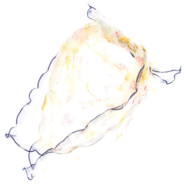 Esarfa de dama, Buticcochet, 60x60 cm, 40% matase 60% poliester, cu imprimeu floral, Crem - ES2032