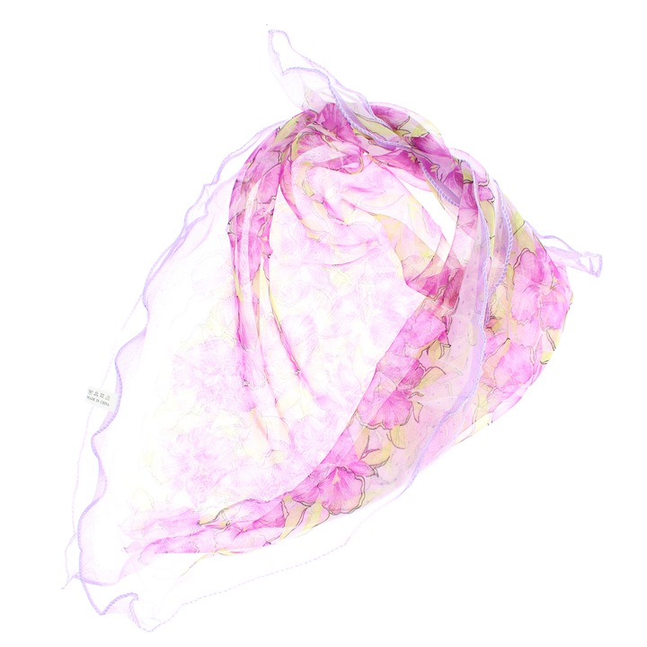 Esarfa de dama, Buticcochet, 60x60 cm, 40% matase 60% poliester, cu imprimeu floral, Mov - ES2040