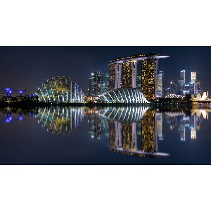 Sticker - Singapore Pe Timp De Noapte, 100x70 cm
