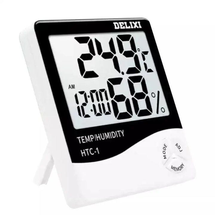 Statie meteo digitala, Delixi, ABS, Ecran LCD, 9x2x10cm, Alb