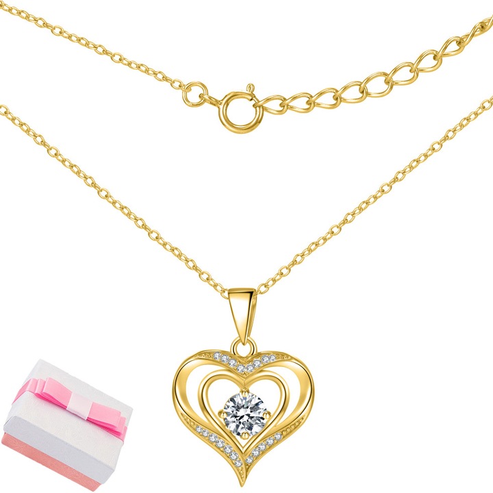 Colier Din Argint 925 925 Cu Inima Placata Cu Aur Pentru Femeie, Mennica Bydgoska