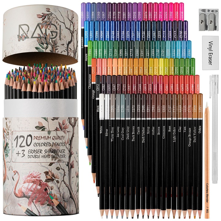 Set de creioane colorate, 123 de elemente, in tub carton