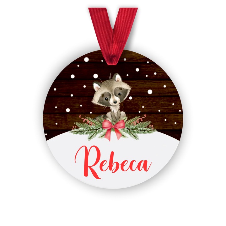 Glob din lemn personalizat cu numele Rebeca, model raton, multicolor, 8 cm