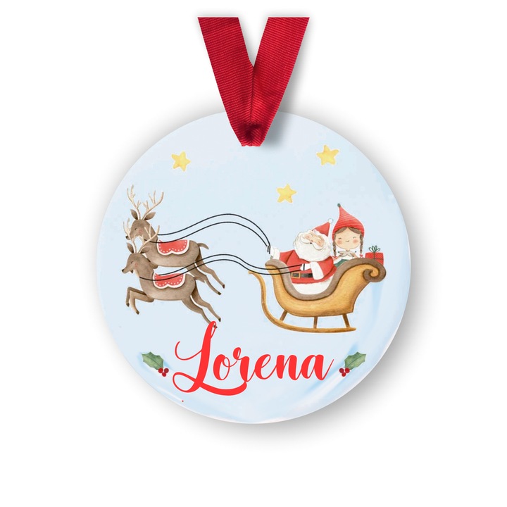 Glob din lemn personalizat cu numele Lorena, model spiridus fetita, multicolor, 8 cm