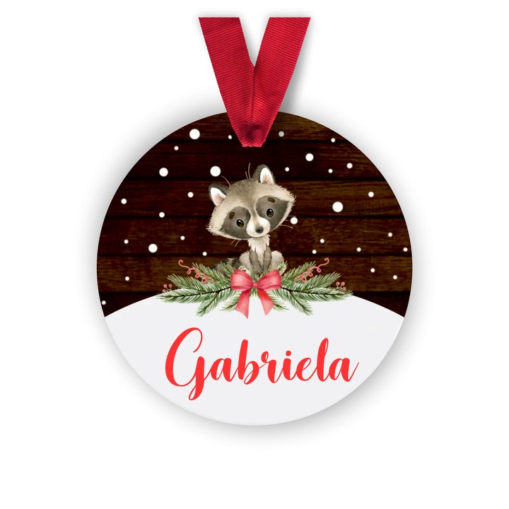 Glob din lemn personalizat cu numele Gabriela, model raton, multicolor, 8 cm
