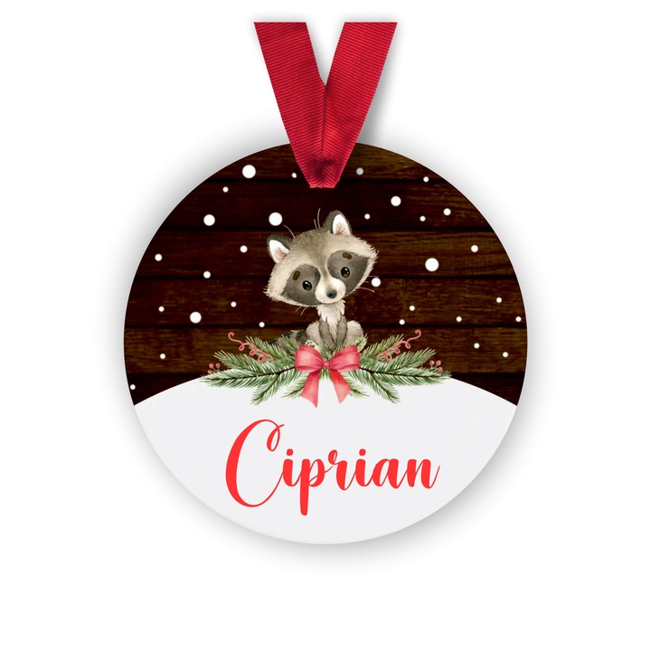 Glob din lemn personalizat cu numele Ciprian, model raton, multicolor, 8 cm