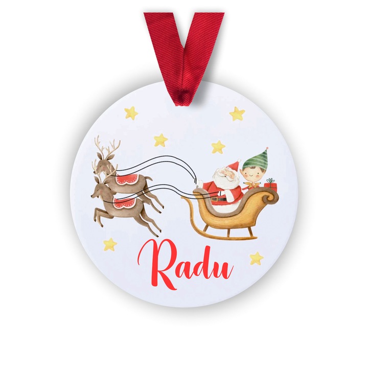 Glob din lemn personalizat cu numele Radu, model spiridus, multicolor, 8 cm