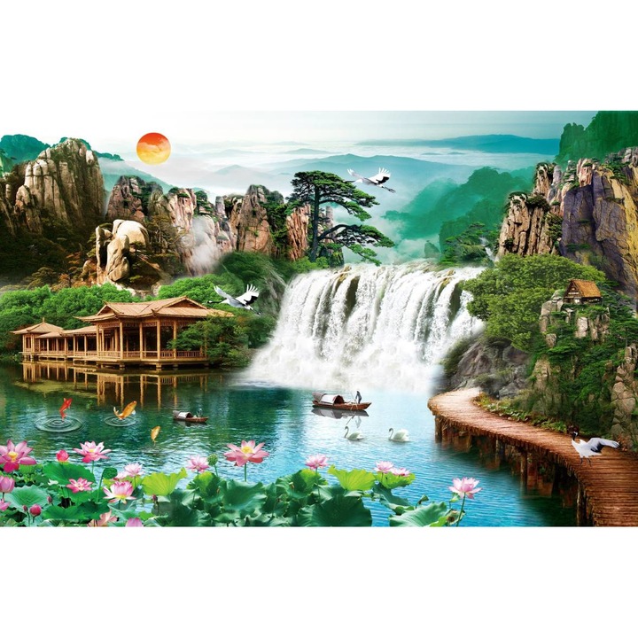 Öntapadó PVC tapéta - Vízesés és Hegyi Táj, 100 x 150 cm