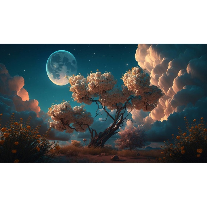 PVC öntapadó tapéta - Pink Tree Under the Full Moon, 100 x 150 cm
