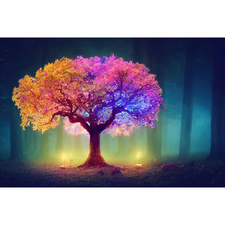 Öntapadó PVC tapéta - Színes fa az erdőből, 100 x 150 cm